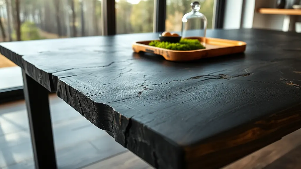 Table Cuisine en bois brûlé une tendance intemporelle